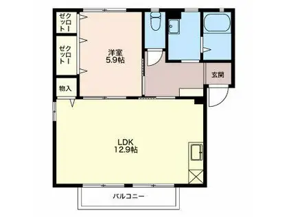 ドミール野村B(1LDK/1階)の間取り写真