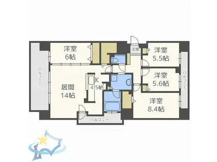 札幌桑園ミッドテラスステーションサイド(4LDK/4階)の間取り写真