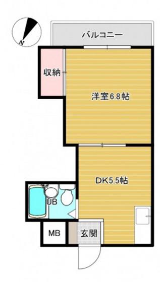 コーポカワモト(1DK/3階)の間取り写真