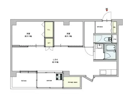 グランテラス駅南(2LDK/2階)の間取り写真