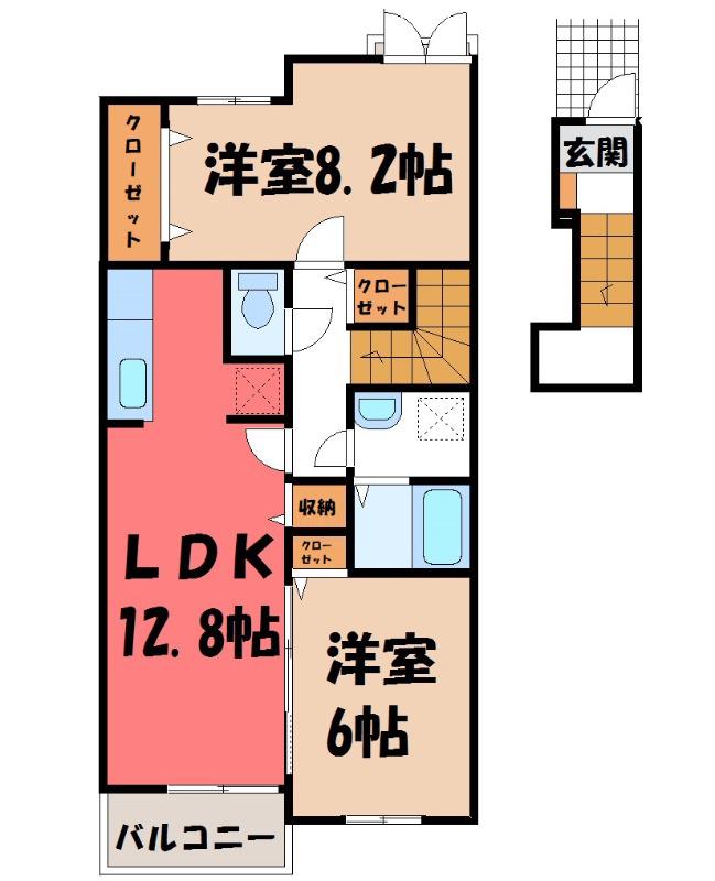 ライツ上柴(2LDK/2階)の間取り写真