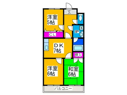 ハイツアカシアⅠ号館(3DK/3階)の間取り写真