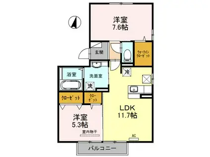 メイユール下郡 I(2LDK/1階)の間取り写真