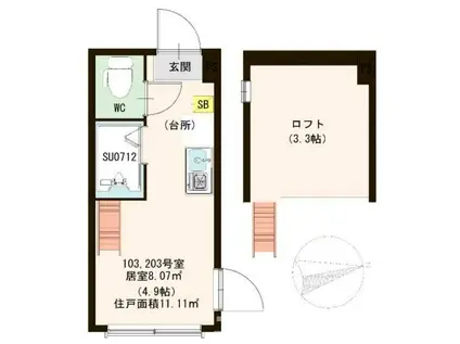 ハーモニーテラス南長崎II(ワンルーム/1階)の間取り写真