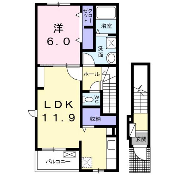 アムール E棟(1LDK/2階)の間取り写真