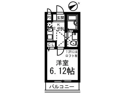 フォセット(1K/2階)の間取り写真