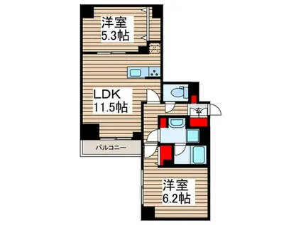 TRADIS錦糸町(2LDK/3階)の間取り写真