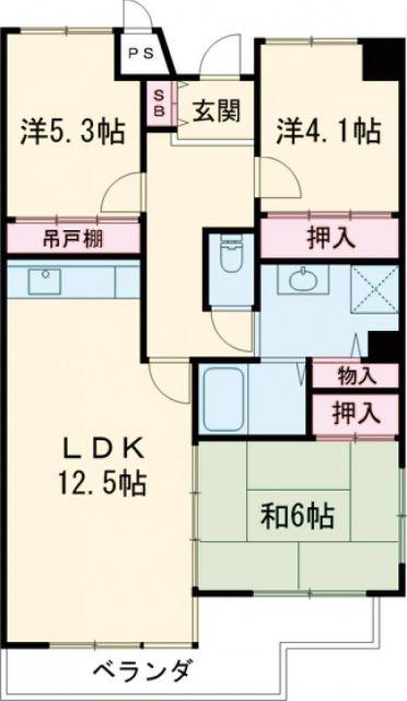 サニーヒル会瀬 2号館(3LDK/4階)の間取り写真