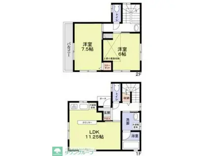 磯子区滝頭2丁目1号棟(2LDK/2階)の間取り写真