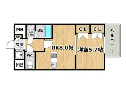 センターヒル御幣島(1LDK/4階)の間取り写真