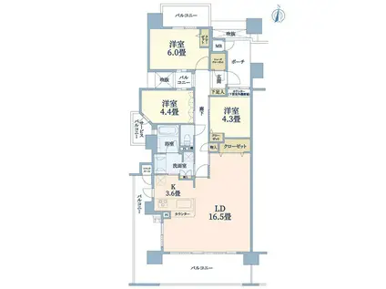セルヴァ尼崎フォーシーズン(3LDK/11階)の間取り写真