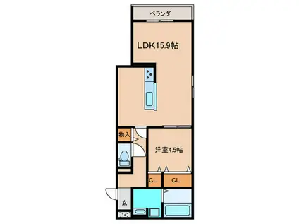 上甲子園廣和レジデンス(1LDK/2階)の間取り写真