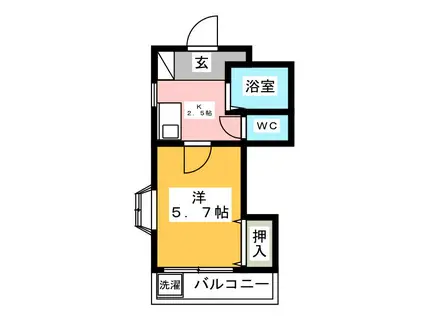 S2ビル(1K/4階)の間取り写真