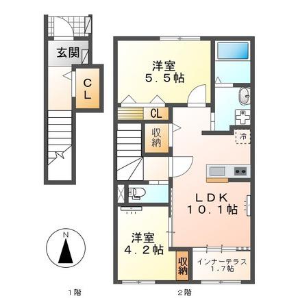コンフォール青山(2LDK/2階)の間取り写真