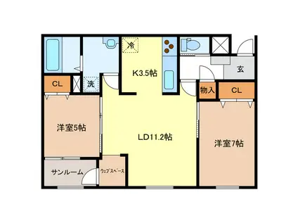 メゾン・シャルドネ岐大前(2LDK/4階)の間取り写真