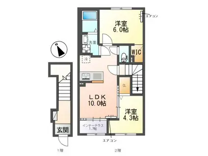 柏市篠籠田 アパート(2LDK/2階)の間取り写真