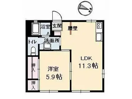 ジェイナス(1LDK/1階)の間取り写真