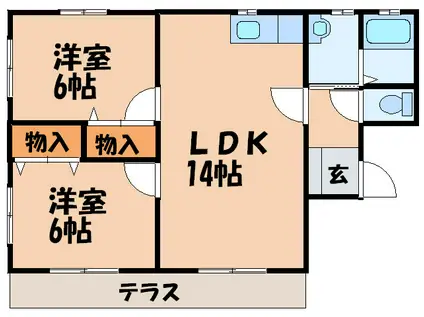 海老津駅南ヒルズ(2LDK/1階)の間取り写真