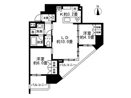 リリーゼ南浦和ウエスト(2LDK/9階)の間取り写真