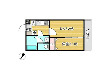 ベース青木(1DK/3階)の間取り写真