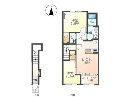 オリジンツクシ(2LDK/2階)の間取り写真