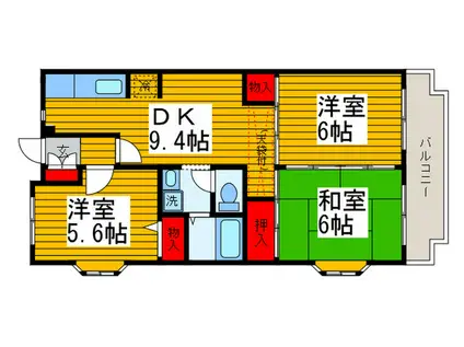 プランドール吉野(3DK/4階)の間取り写真