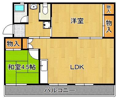 ヴィラナリー中間II 2号棟(2LDK/5階)の間取り写真