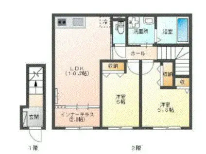 大阪市東成区玉津3丁目(2LDK/2階)の間取り写真