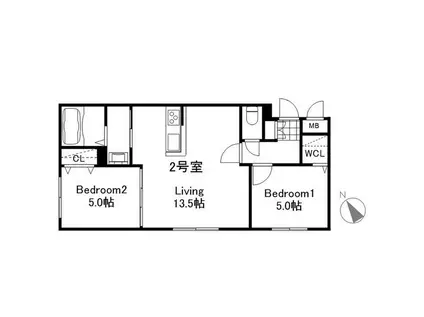 北39西5MS(2LDK/2階)の間取り写真