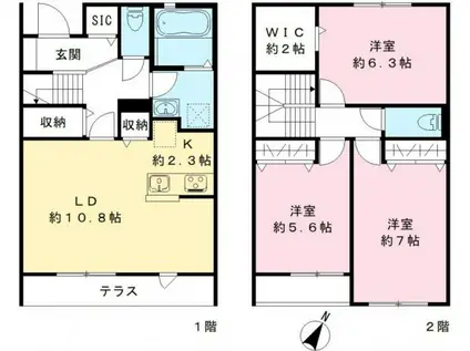 THE PARK.B棟(3LDK/1階)の間取り写真