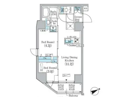 PRIME BLISS蔵前(2LDK/7階)の間取り写真