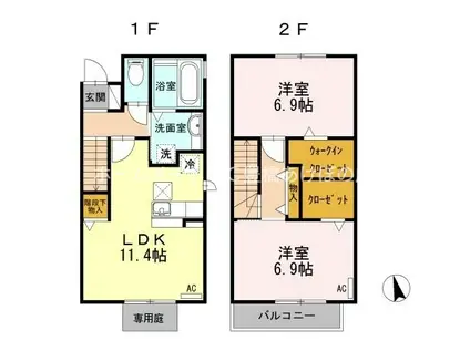 豊橋鉄道東田本線 赤岩口駅 徒歩11分 2階建 築10年(2LDK/1階)の間取り写真