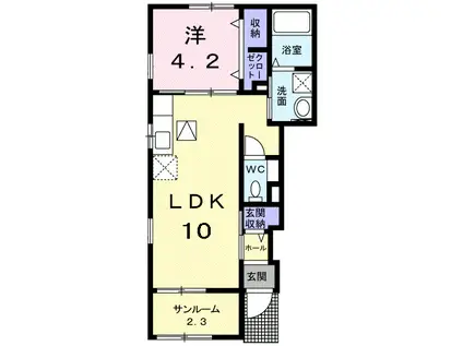 グランデ フィオーレ 木園 B 1LDKHS(1LDK/1階)の間取り写真