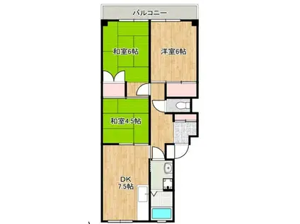 北在家アパートメント(3DK/4階)の間取り写真