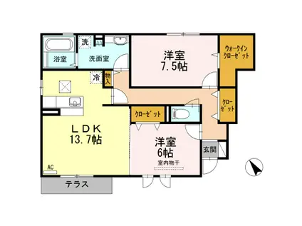 ソレアード サラダ A棟(2LDK/1階)の間取り写真