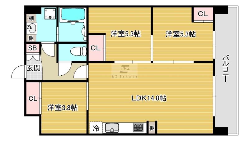 ALIVIS野田阪神(3LDK/10階)の間取り写真