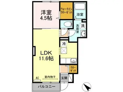 アゼリア福吉(1LDK/1階)の間取り写真