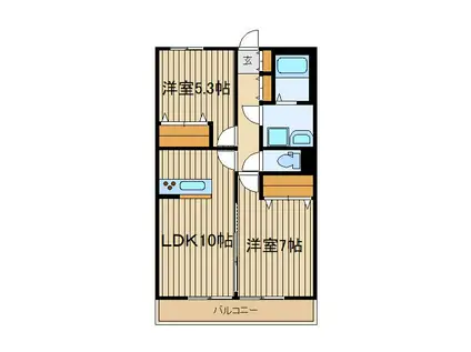 ウォールズ富士見台(2LDK/2階)の間取り写真