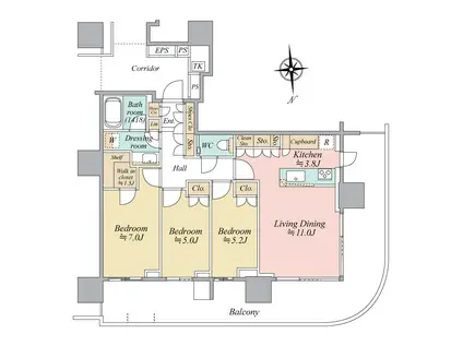 HARUMI FLAG SUN VILLAGE T棟(3LDK/9階)の間取り写真