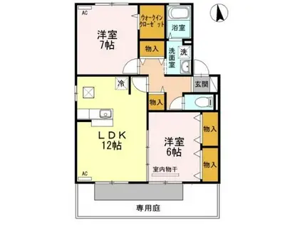 オーシャンヴューA A棟(2LDK/1階)の間取り写真