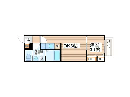 ルミナ旭ヶ丘(1DK/2階)の間取り写真