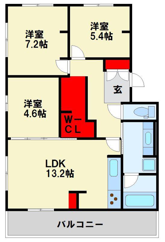 DーROOM本城東 B棟(3LDK/2階)の間取り写真