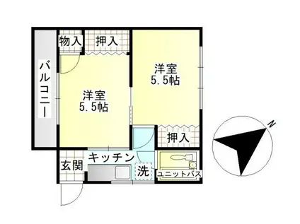 明窓ハイツ(2K/1階)の間取り写真