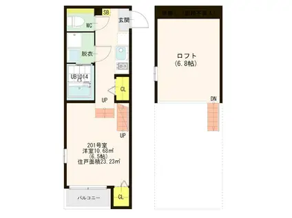 ハーモニーテラス野芥(1K/2階)の間取り写真