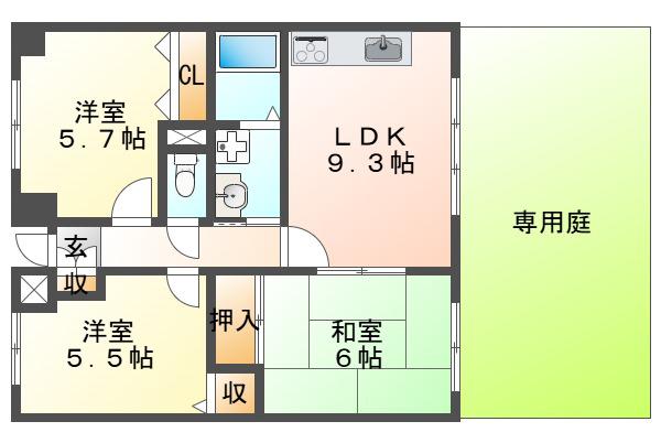 ベイヒルズ明石(2LDK/1階)の間取り写真