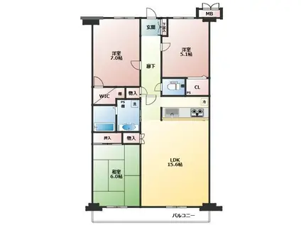 エステコート北柏四番館(3LDK/2階)の間取り写真