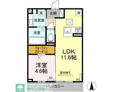セレスティア香呑町(1LDK/1階)の間取り写真