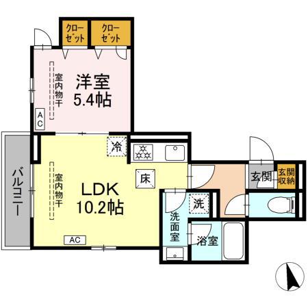 カルニュ(1LDK/1階)の間取り写真
