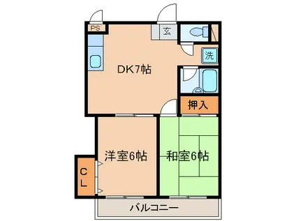 岩澤フラッツ(2DK/3階)の間取り写真
