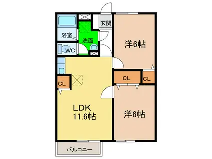 ハレクラニI・II(2LDK/2階)の間取り写真